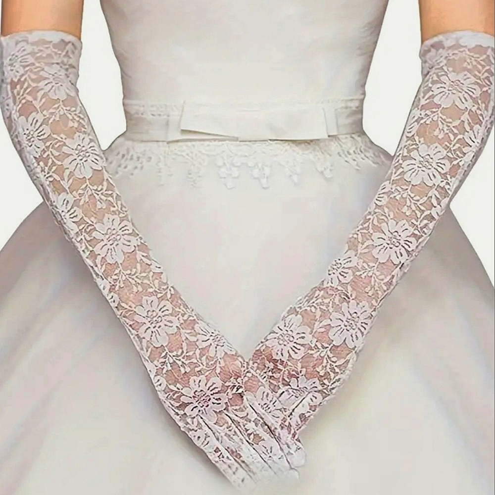 White Gorgeous Lace Opera Gloves Weddings Bridal Prom Formal Tea Party Soiree